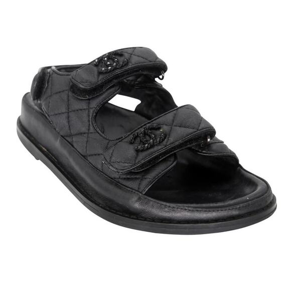 Chanel Crystal Dad 37 Quilted Leather Lambskin Flats Sandals CC-0519N-0182 - Picture 7 of 11